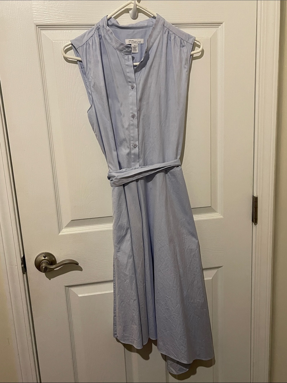 Nordstrom Light Blue Sleeveless Midi Shirt Dress with Waist Tie